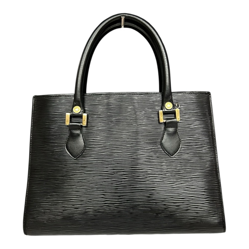 Vintage Black Epi Leather Structured Top Handle Bag Made in Canada Minimalist